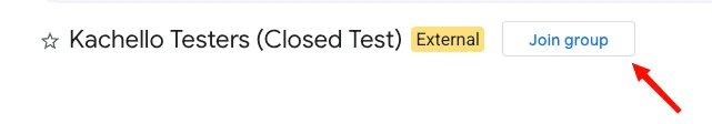 The Kachello Testers group in Google Groups with the Join group button